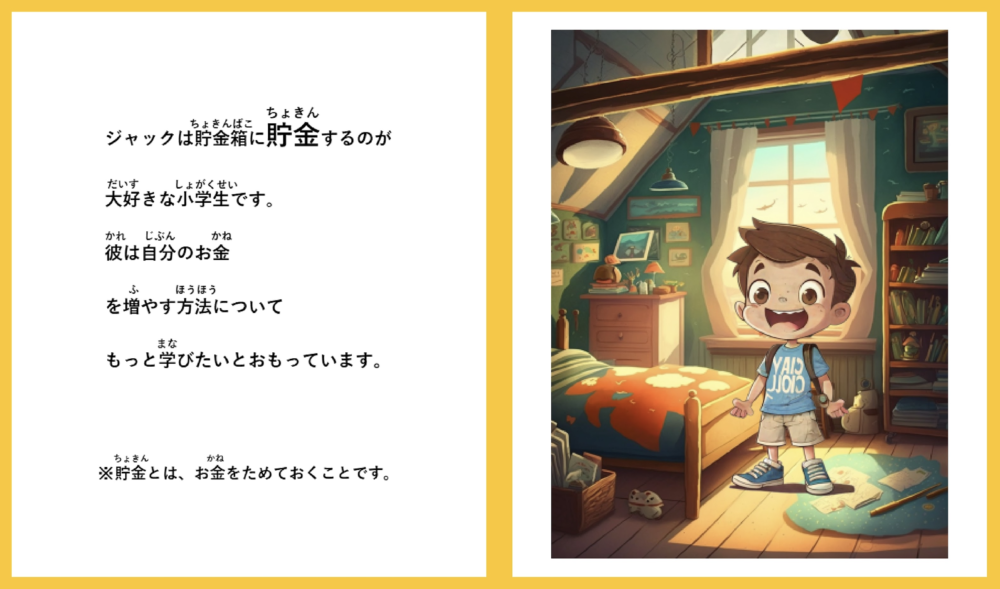 中学生の頃に画像生成AIで作成した絵本の1ページ